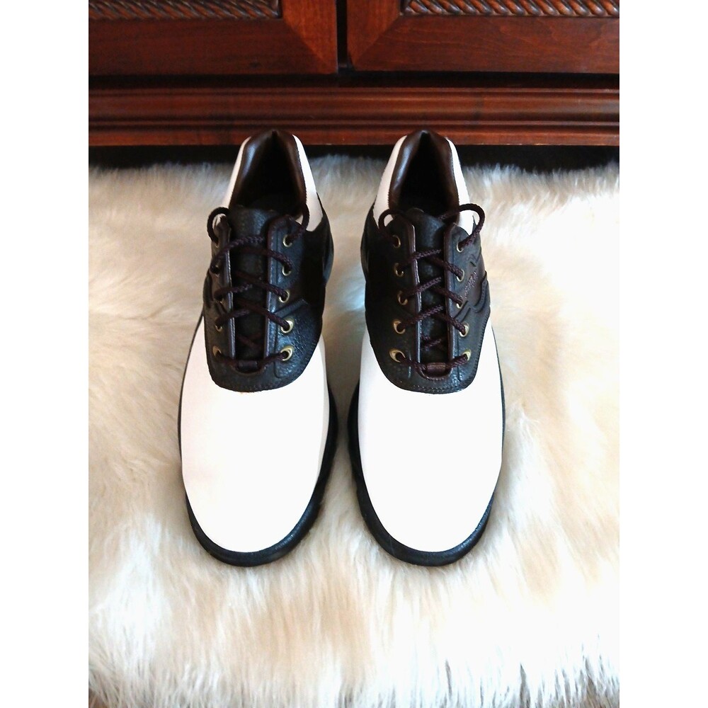 Footjoy Greenjoys Men's Size 9M Golf Shoes White/Dark Brown Leather EUC